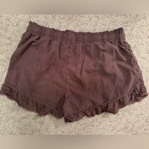 aerie women’s Brown Ruffle-Hem High-Waist Lounge Shorts linen blend sz XL
